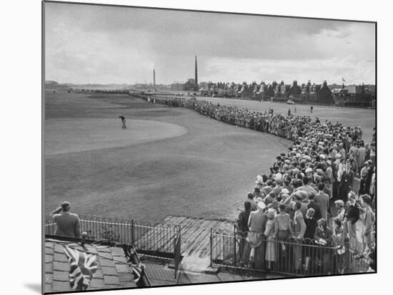 Scene from the British Open, with Spectators Watching Ben Hogan on the Green-Carl Mydans-Mounted Premium Photographic Print