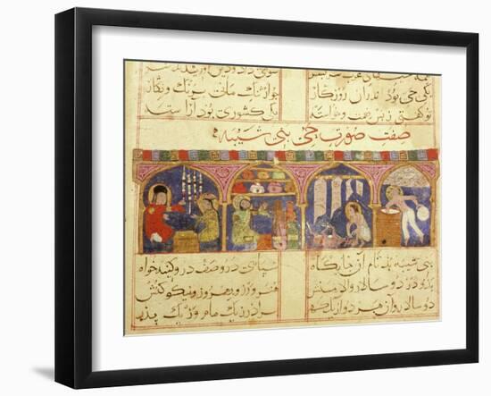 Scene from the only known illustrated manuscript of the poem, the Romance of Varqa and Gulshah-Werner Forman-Framed Giclee Print