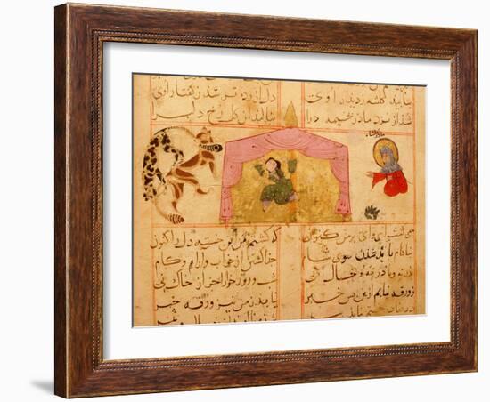 Scene from the only known illustrated manuscript of the poem, the Romance of Varqa and Gulshah-Werner Forman-Framed Giclee Print