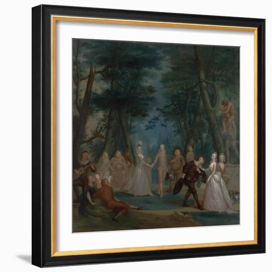 Scene in a Park, with Figures from the Commedia Dell'Arte, C.1735-Marcellus the Younger Laroon-Framed Giclee Print