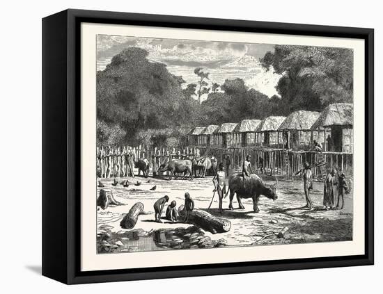 Scene in a Village in the Laos Country-null-Framed Premier Image Canvas