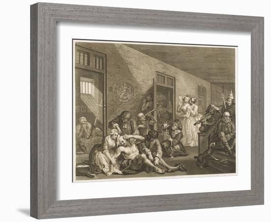 Scene in Bedlam Asylum-William Hogarth-Framed Art Print