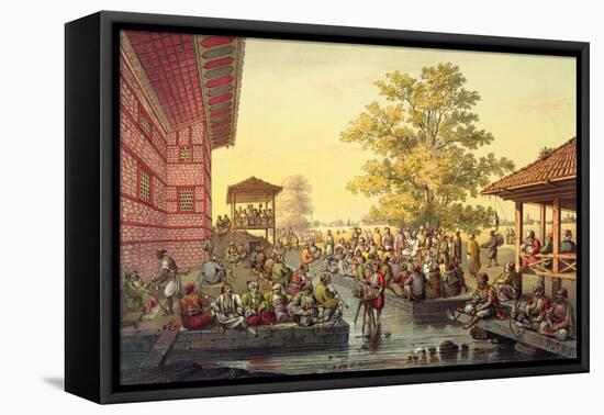 Scene in Bursa Depicting a Storyteller, Mid 19th Century-Jean Brindesi-Framed Premier Image Canvas