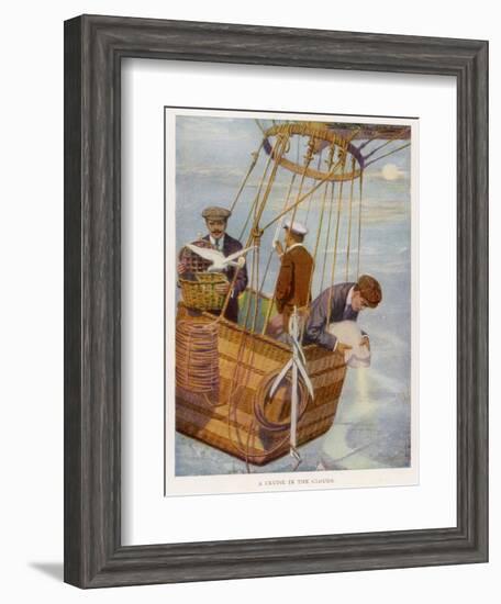 Scene in the Basket of a Balloon. One Man Consults the Altimeter--Framed Photographic Print