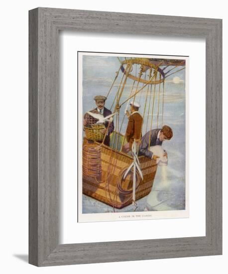 Scene in the Basket of a Balloon. One Man Consults the Altimeter-null-Framed Photographic Print