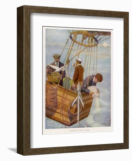 Scene in the Basket of a Balloon. One Man Consults the Altimeter--Framed Photographic Print