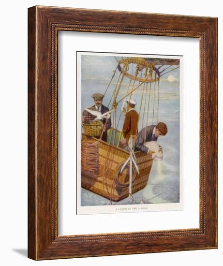 Scene in the Basket of a Balloon. One Man Consults the Altimeter-null-Framed Photographic Print