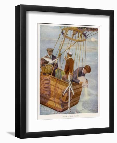 Scene in the Basket of a Balloon. One Man Consults the Altimeter--Framed Photographic Print