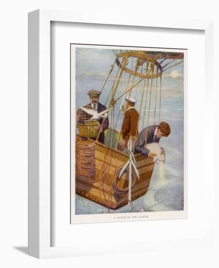 Scene in the Basket of a Balloon. One Man Consults the Altimeter--Framed Photographic Print