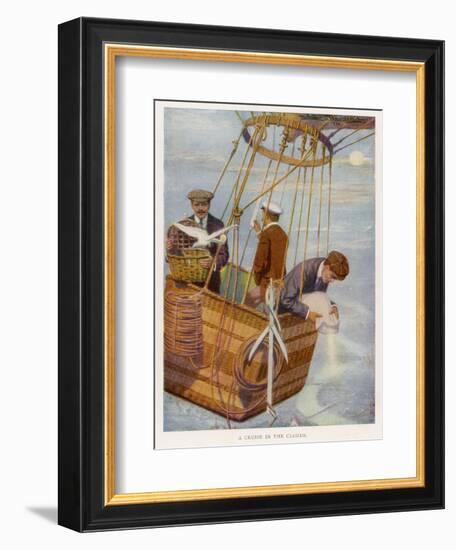 Scene in the Basket of a Balloon. One Man Consults the Altimeter-null-Framed Photographic Print