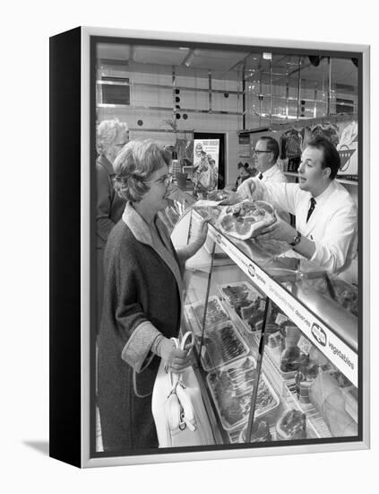 Scene Inside a Butchers Shop, Doncaster, South Yorkshire, 1965-Michael Walters-Framed Premier Image Canvas