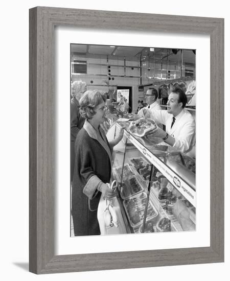 Scene Inside a Butchers Shop, Doncaster, South Yorkshire, 1965-Michael Walters-Framed Photographic Print