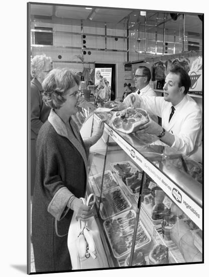 Scene Inside a Butchers Shop, Doncaster, South Yorkshire, 1965-Michael Walters-Mounted Photographic Print