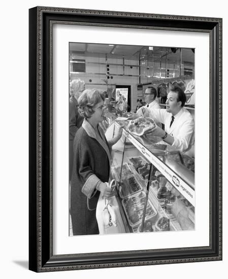 Scene Inside a Butchers Shop, Doncaster, South Yorkshire, 1965-Michael Walters-Framed Photographic Print