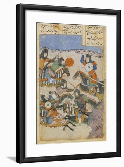 Scene of Battle Between Knights, Miniature from the Persian Tragic Romance of Khosrow and Shirin-null-Framed Giclee Print