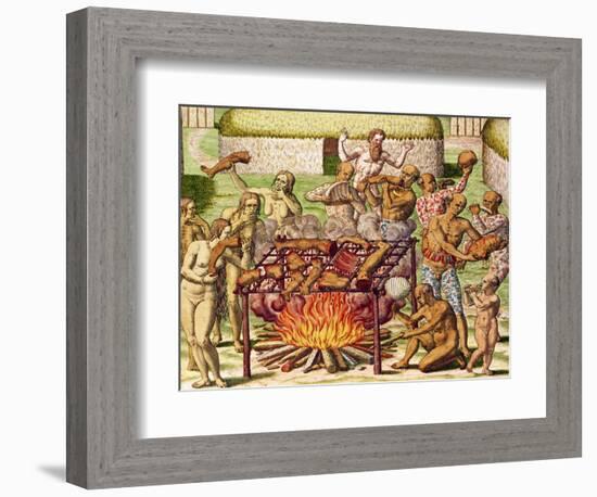 Scene of Cannibalism, from "Americae Tertia Pars...", 1592-Theodor de Bry-Framed Giclee Print