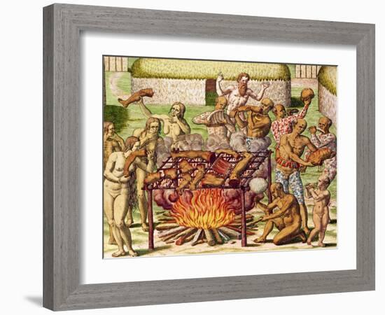 Scene of Cannibalism, from "Americae Tertia Pars...", 1592-Theodor de Bry-Framed Giclee Print