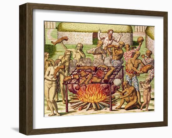 Scene of Cannibalism, from "Americae Tertia Pars...", 1592-Theodor de Bry-Framed Giclee Print