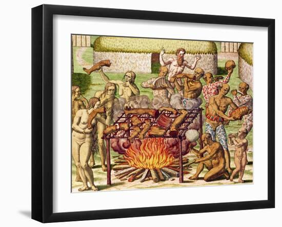 Scene of Cannibalism, from "Americae Tertia Pars...", 1592-Theodor de Bry-Framed Giclee Print