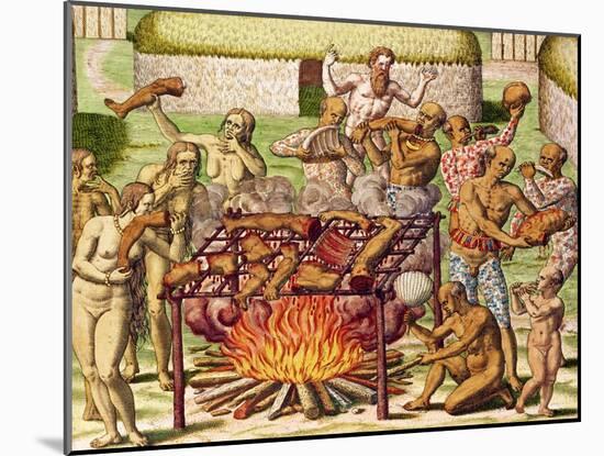 Scene of Cannibalism, from "Americae Tertia Pars...", 1592-Theodor de Bry-Mounted Giclee Print
