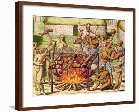 Scene of Cannibalism, from "Americae Tertia Pars...", 1592-Theodor de Bry-Framed Giclee Print