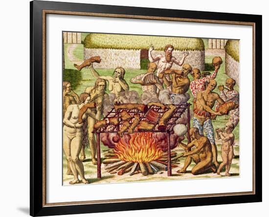 Scene of Cannibalism, from "Americae Tertia Pars...", 1592-Theodor de Bry-Framed Giclee Print