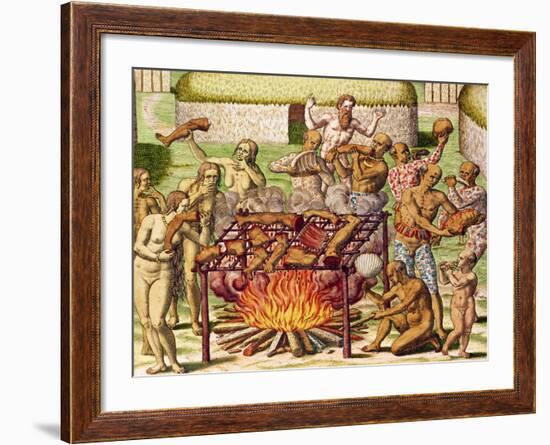 Scene of Cannibalism, from "Americae Tertia Pars...", 1592-Theodor de Bry-Framed Giclee Print