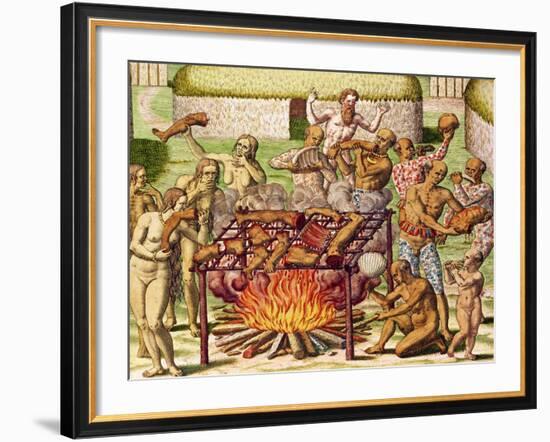 Scene of Cannibalism, from "Americae Tertia Pars...", 1592-Theodor de Bry-Framed Giclee Print