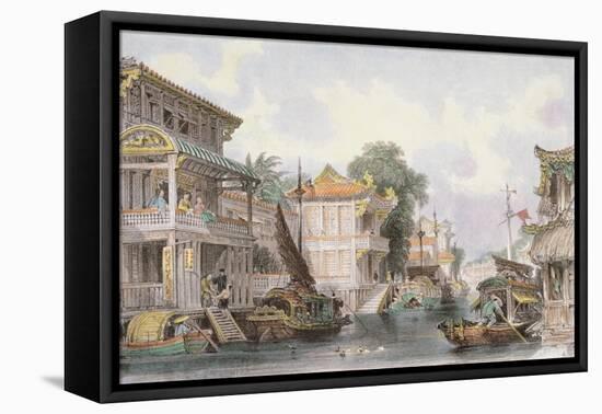 Scene on the Horan Canal Near Canton, C.1850-Thomas Allom-Framed Premier Image Canvas