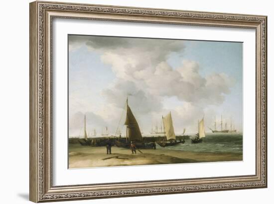 Scene on the Shore, with a War Building on the Horizon. Oil on Canvas, 18Th Century, by Charles Bro-Charles Brooking-Framed Giclee Print