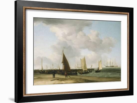 Scene on the Shore, with a War Building on the Horizon. Oil on Canvas, 18Th Century, by Charles Bro-Charles Brooking-Framed Giclee Print