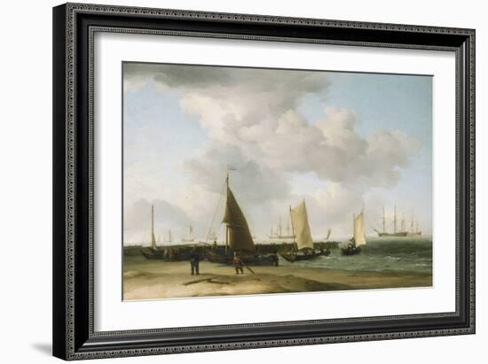 Scene on the Shore, with a War Building on the Horizon. Oil on Canvas, 18Th Century, by Charles Bro-Charles Brooking-Framed Giclee Print