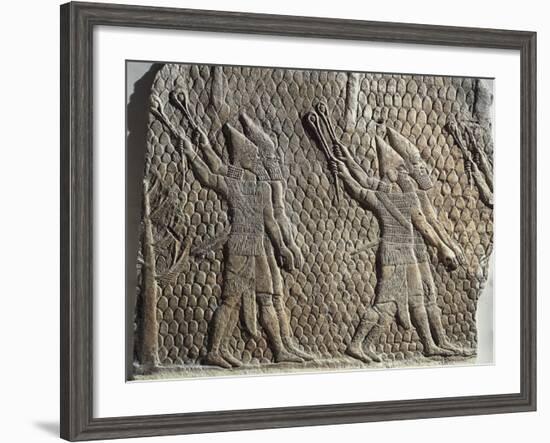 Scene with Assyrian Soldiers Armed with Slings, Relief from Royal Palaces of Nineveh-null-Framed Giclee Print