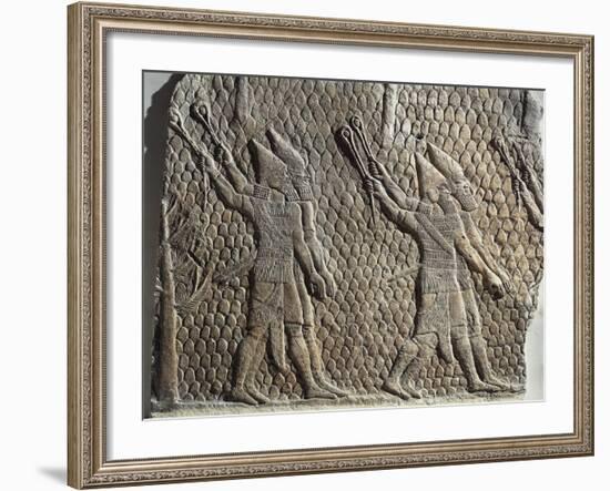 Scene with Assyrian Soldiers Armed with Slings, Relief from Royal Palaces of Nineveh-null-Framed Giclee Print