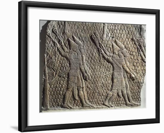 Scene with Assyrian Soldiers Armed with Slings, Relief from Royal Palaces of Nineveh-null-Framed Giclee Print