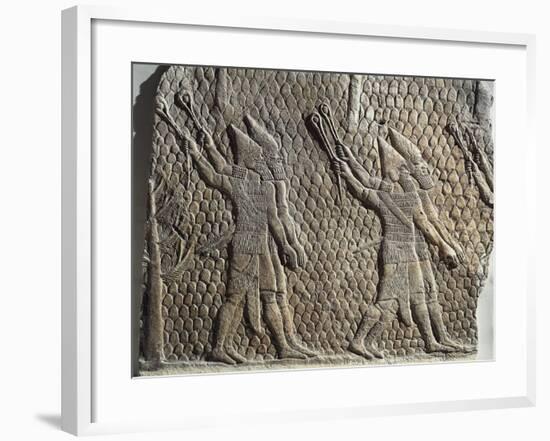 Scene with Assyrian Soldiers Armed with Slings, Relief from Royal Palaces of Nineveh-null-Framed Giclee Print