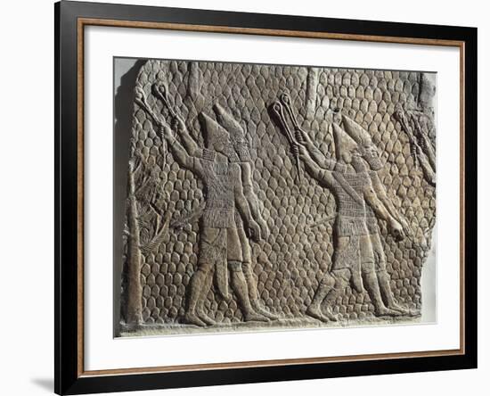 Scene with Assyrian Soldiers Armed with Slings, Relief from Royal Palaces of Nineveh-null-Framed Giclee Print