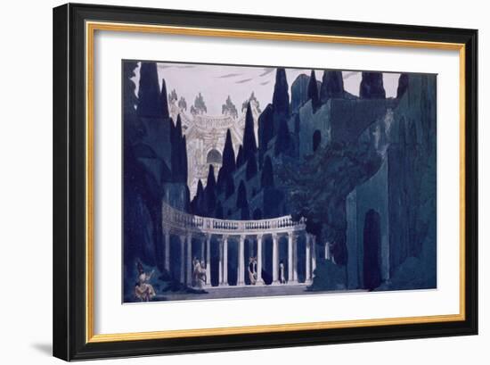 Scenery Design for the Royal Garden, from Sleeping Beauty, 1921 (Colour Litho)-Leon Bakst-Framed Giclee Print