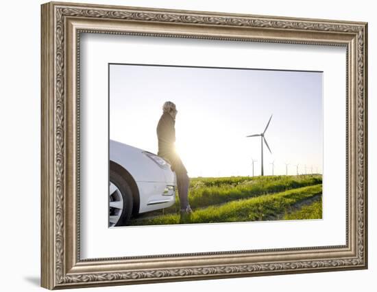 Scenery, Woman, Car, Wind Turbines, Wind Power Station-Axel Schmies-Framed Photographic Print