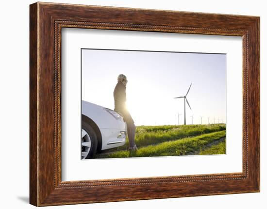 Scenery, Woman, Car, Wind Turbines, Wind Power Station-Axel Schmies-Framed Photographic Print