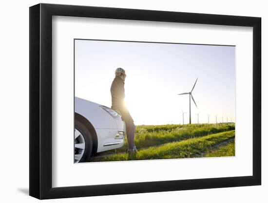 Scenery, Woman, Car, Wind Turbines, Wind Power Station-Axel Schmies-Framed Photographic Print