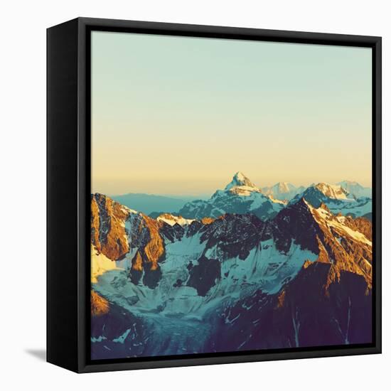 Scenic Alpine Landscape with and Mountain Ranges. Natural Mountain Background. Vintage Stylization-Evgeny Bakharev-Framed Stretched Canvas