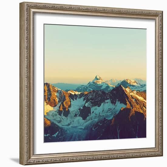 Scenic Alpine Landscape with and Mountain Ranges. Natural Mountain Background. Vintage Stylization-Evgeny Bakharev-Framed Photographic Print