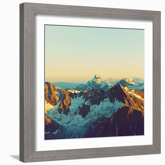 Scenic Alpine Landscape with and Mountain Ranges. Natural Mountain Background. Vintage Stylization-Evgeny Bakharev-Framed Photographic Print