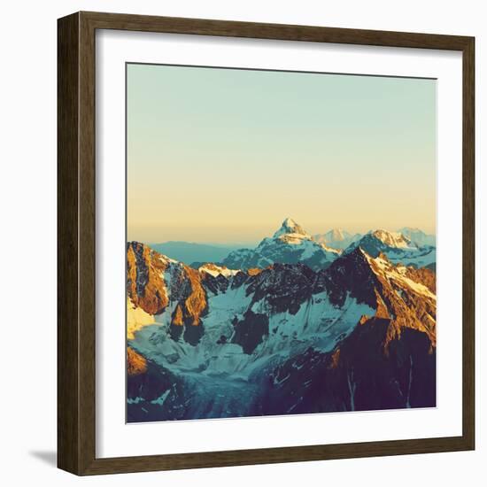 Scenic Alpine Landscape with and Mountain Ranges. Natural Mountain Background. Vintage Stylization-Evgeny Bakharev-Framed Photographic Print