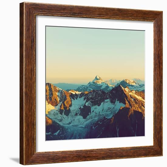 Scenic Alpine Landscape with and Mountain Ranges. Natural Mountain Background. Vintage Stylization-Evgeny Bakharev-Framed Photographic Print