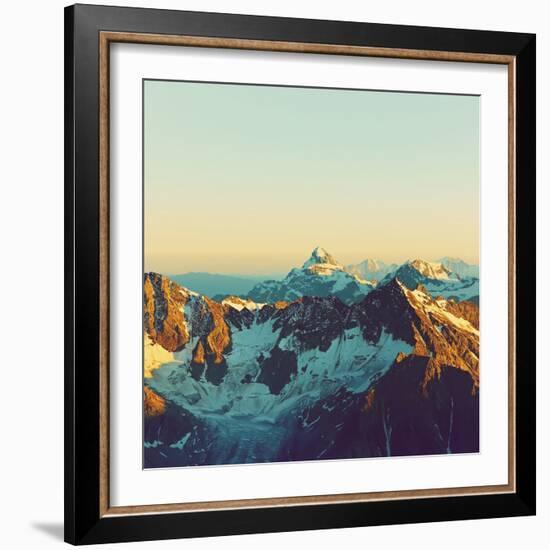 Scenic Alpine Landscape with and Mountain Ranges. Natural Mountain Background. Vintage Stylization-Evgeny Bakharev-Framed Photographic Print