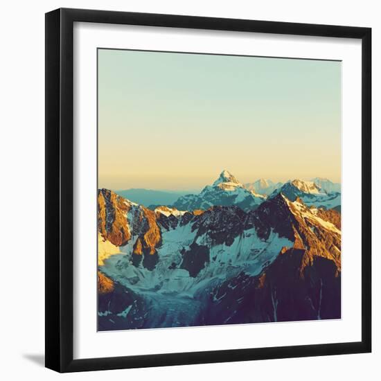 Scenic Alpine Landscape with and Mountain Ranges. Natural Mountain Background. Vintage Stylization-Evgeny Bakharev-Framed Photographic Print