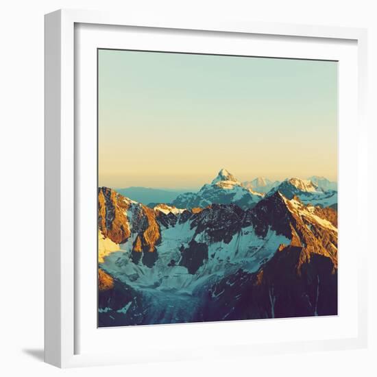 Scenic Alpine Landscape with and Mountain Ranges. Natural Mountain Background. Vintage Stylization-Evgeny Bakharev-Framed Photographic Print