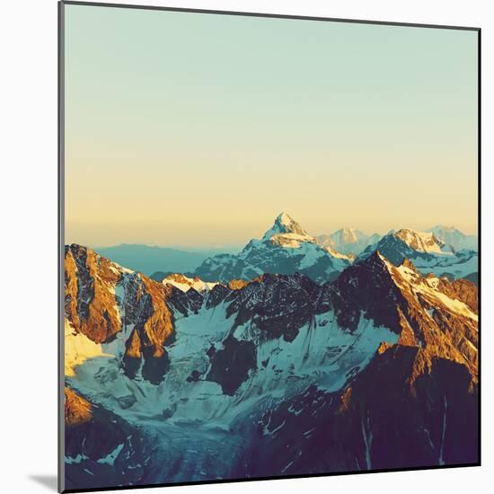 Scenic Alpine Landscape with and Mountain Ranges. Natural Mountain Background. Vintage Stylization-Evgeny Bakharev-Mounted Photographic Print